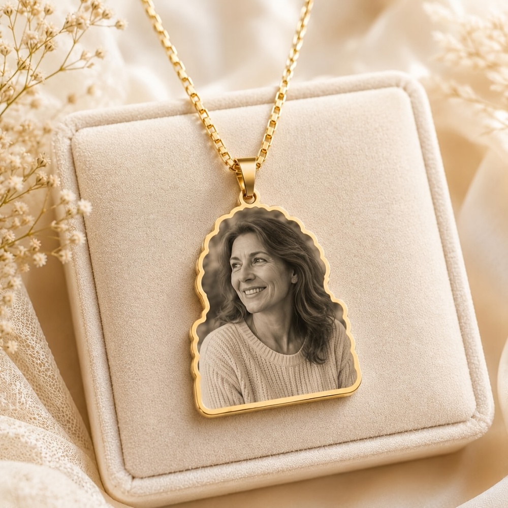 Custom Couple Photo Golden Box Chain Necklace